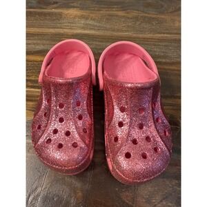 Crocs Kids Glitter Clog Slip‎ On Shoes Pink Sparkle Comfort Casual